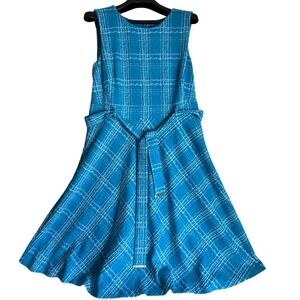 Chaps Blue Plaid Dress Women's‎ Size 14 Sleeveless Belted Career Casual